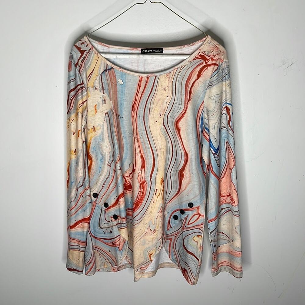 C.O.Z.Y Multicolored Pattern Long Sleeve Scoop Ne… - image 1